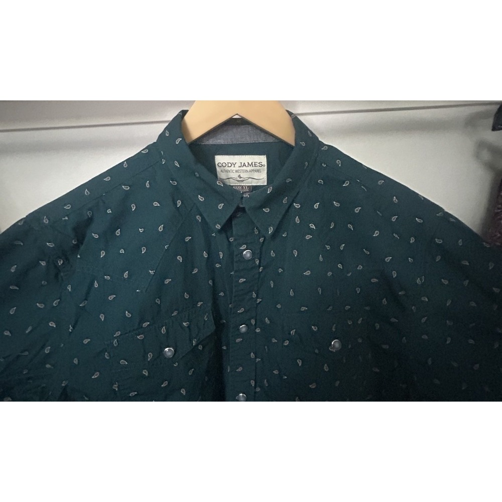 Cody James Men's XL Authentic Western Dark Green Short Sleeve Pearl Snap Shirt - Picture 3 of 14